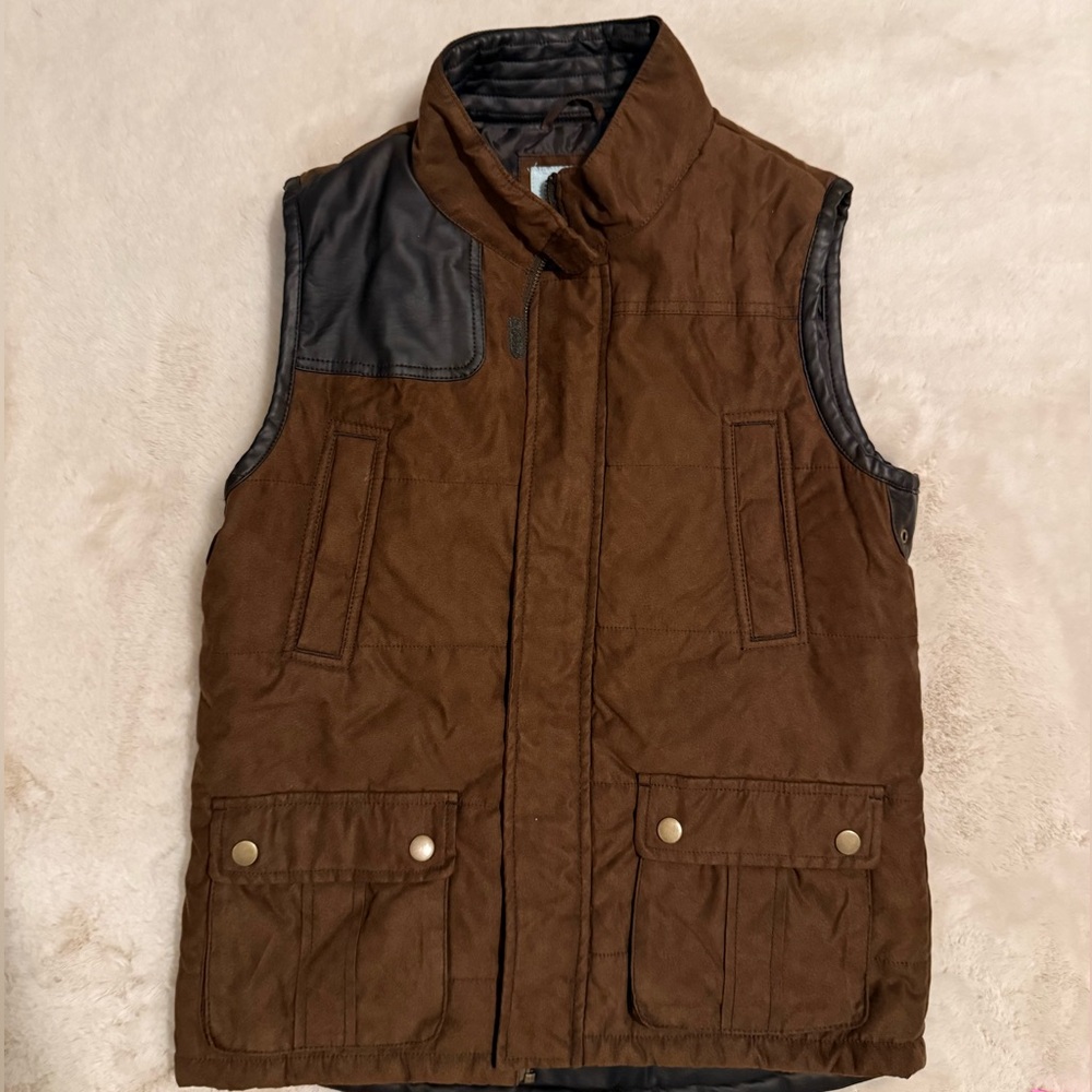 Class Club Brown Quilted Vest with Black Accents